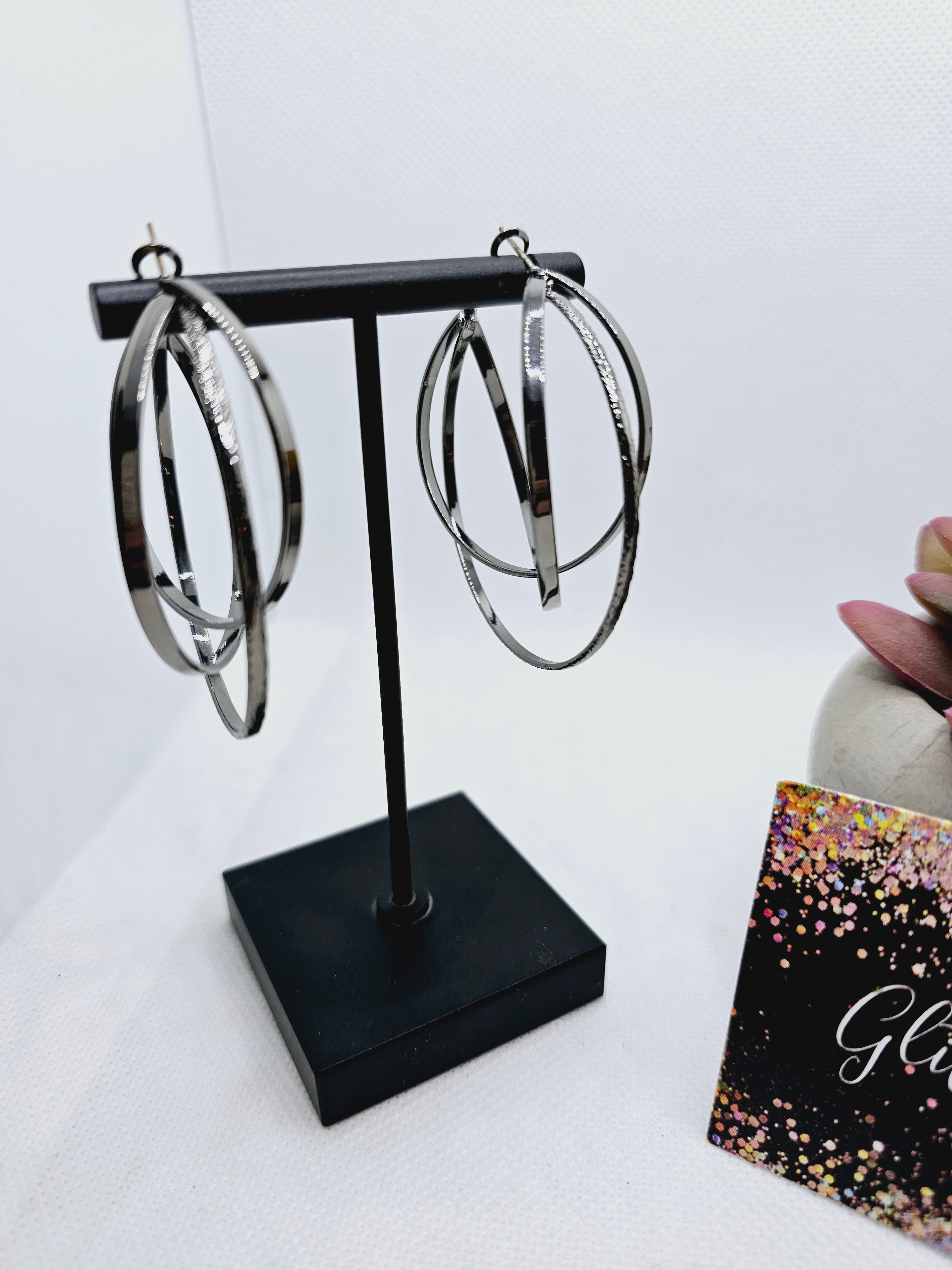 2072 Gunmetal Interlocking Hoop Earrings