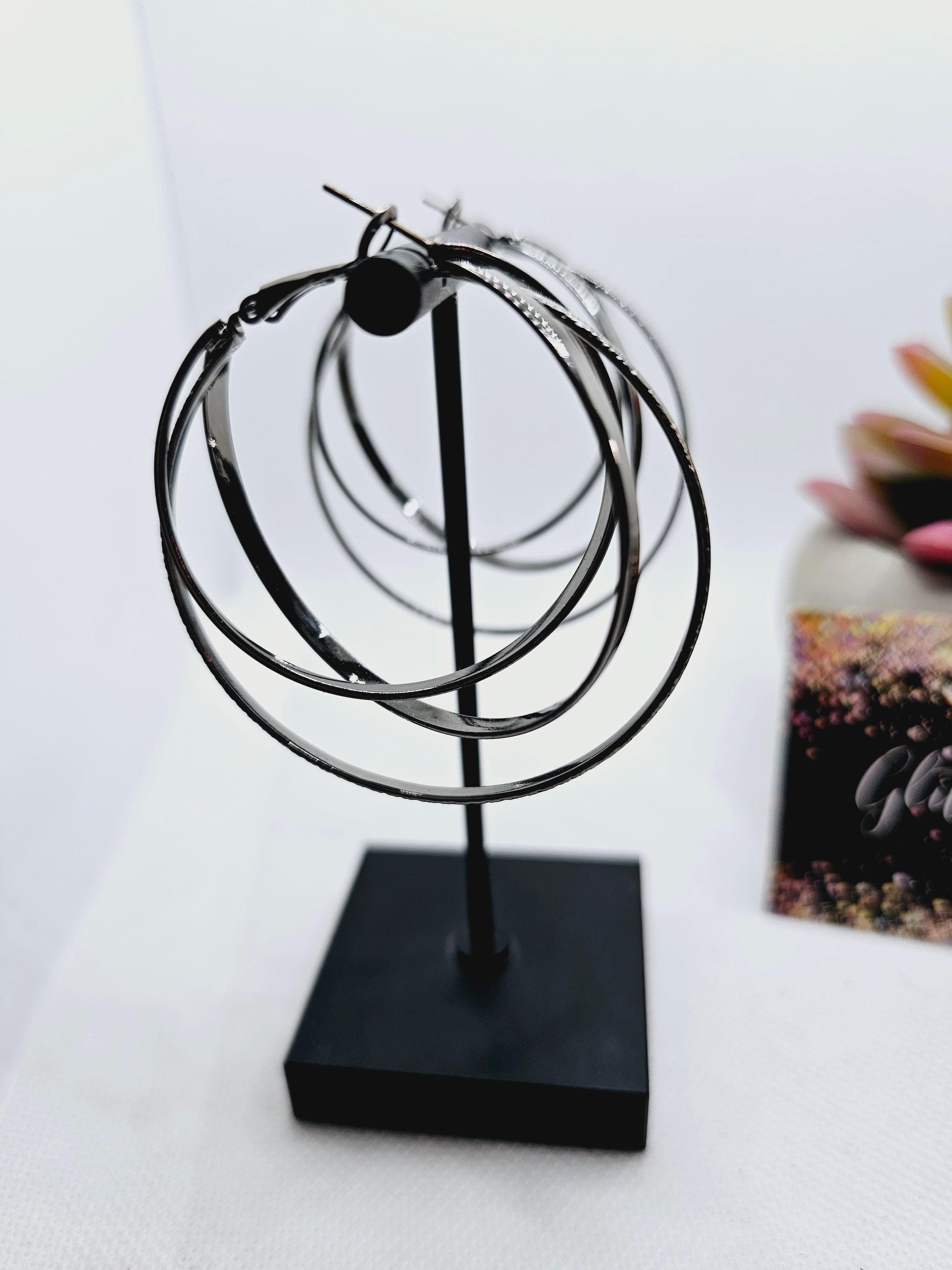 2072 Gunmetal Interlocking Hoop Earrings