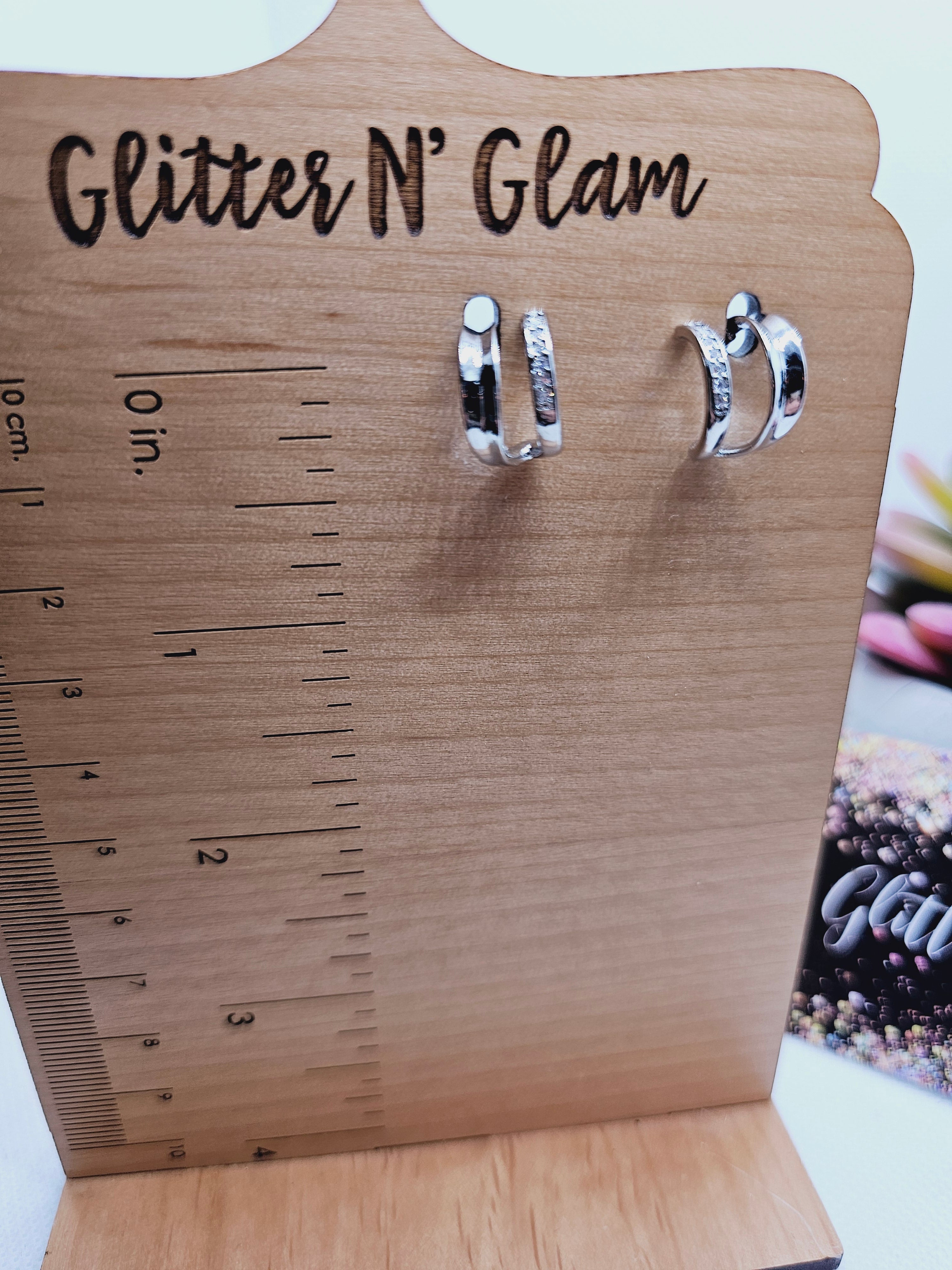 2030 Silver Huggie Hoops with CZ Rhinstones Earrings
