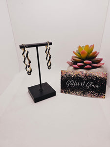 2054 Gold Hoops with Black Beads Hoop Earrings