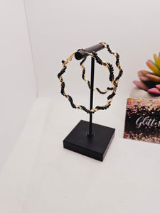 2054 Gold Hoops with Black Beads Hoop Earrings