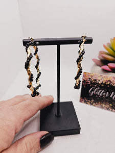 2054 Gold Hoops with Black Beads Hoop Earrings