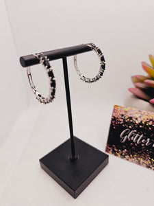 2049 Silver Hoops with Black Rhinstones
