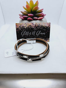 2142 Black/Bling Leather Wrap Bracelet