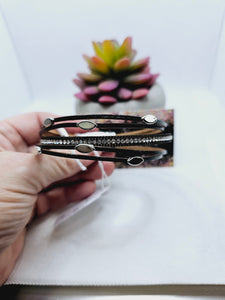 2142 Black/Bling Leather Wrap Bracelet