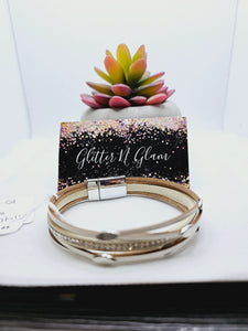 2140 White/Bling Leather Wrap Bracelet