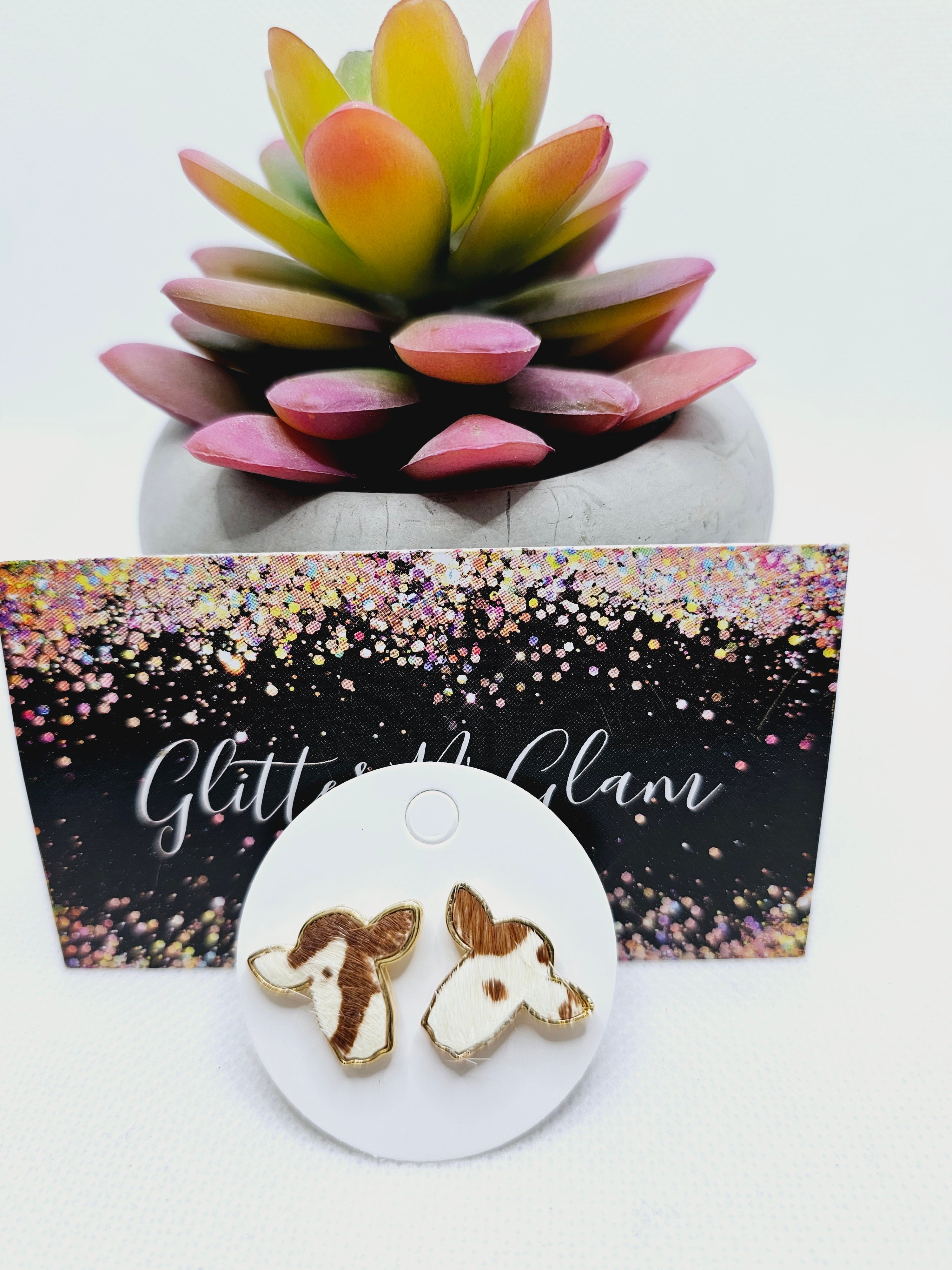 2219 Brown/White Hair On Cow Stud Earrings
