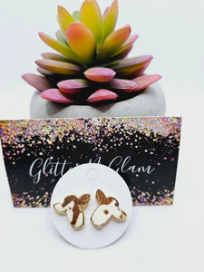 2219 Brown/White Hair On Cow Stud Earrings