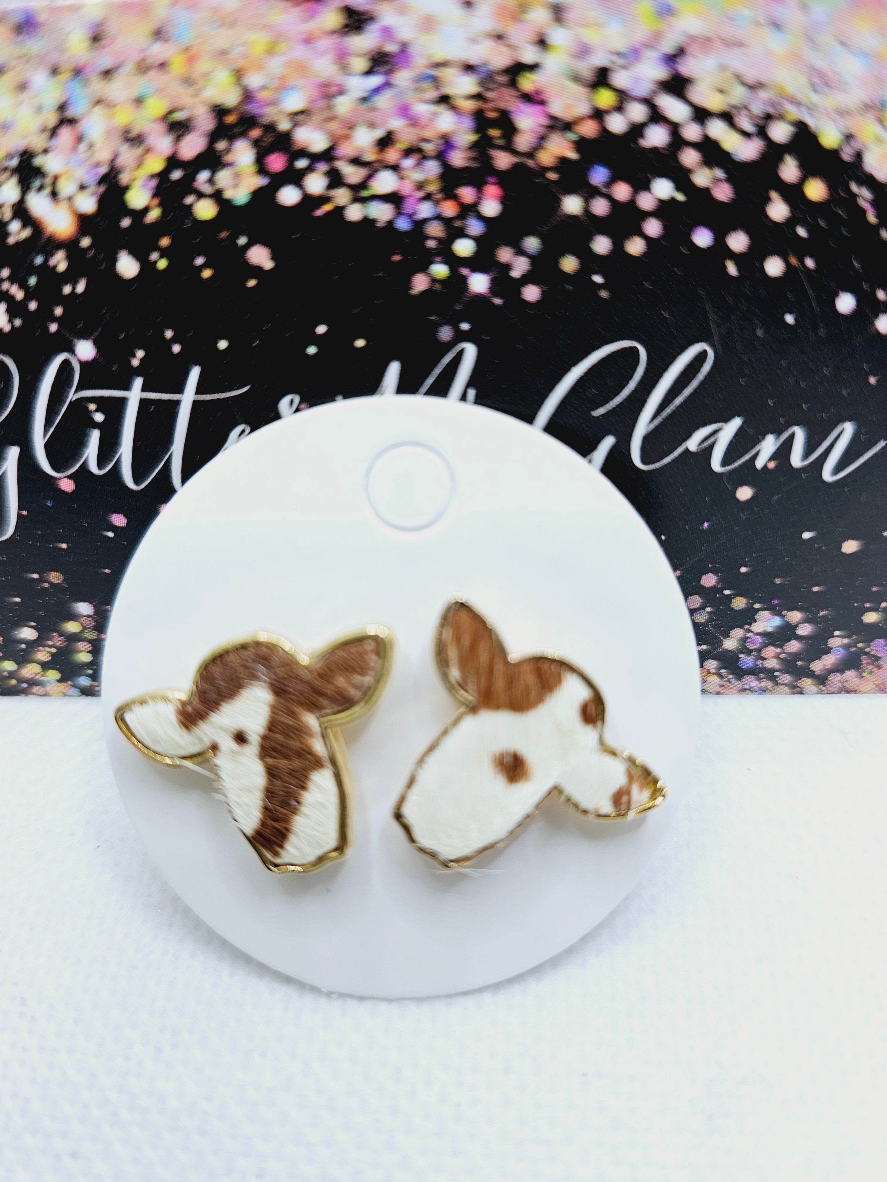 2219 Brown/White Hair On Cow Stud Earrings