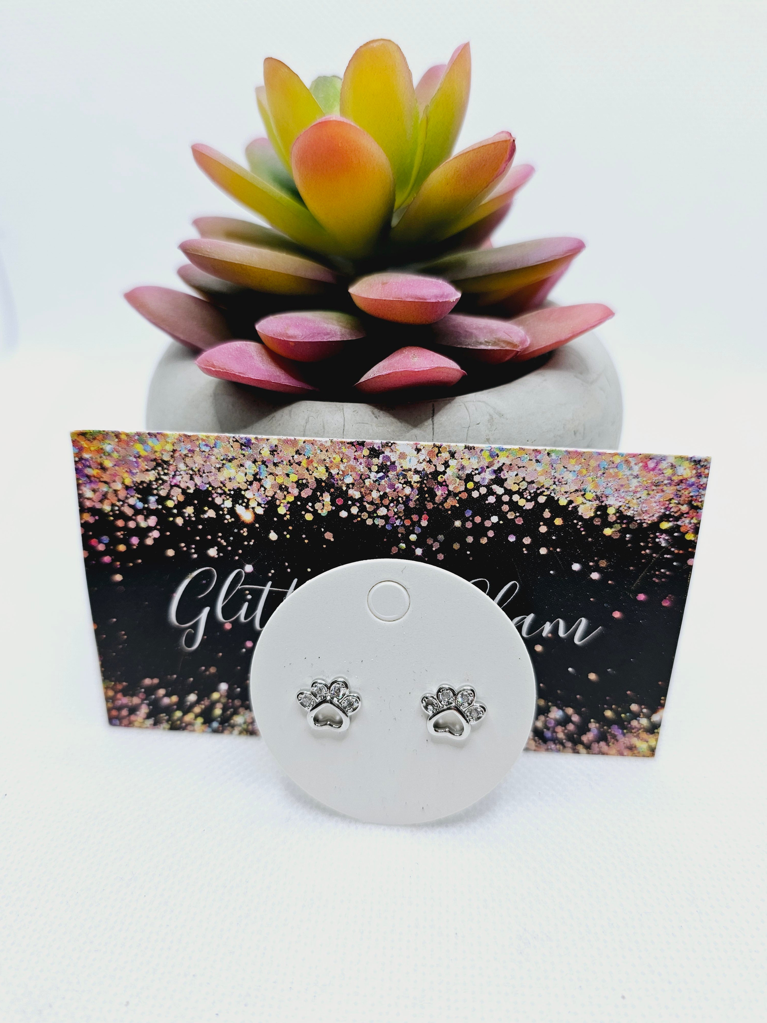 2202 Paw Stud Earrings with CZ Bling