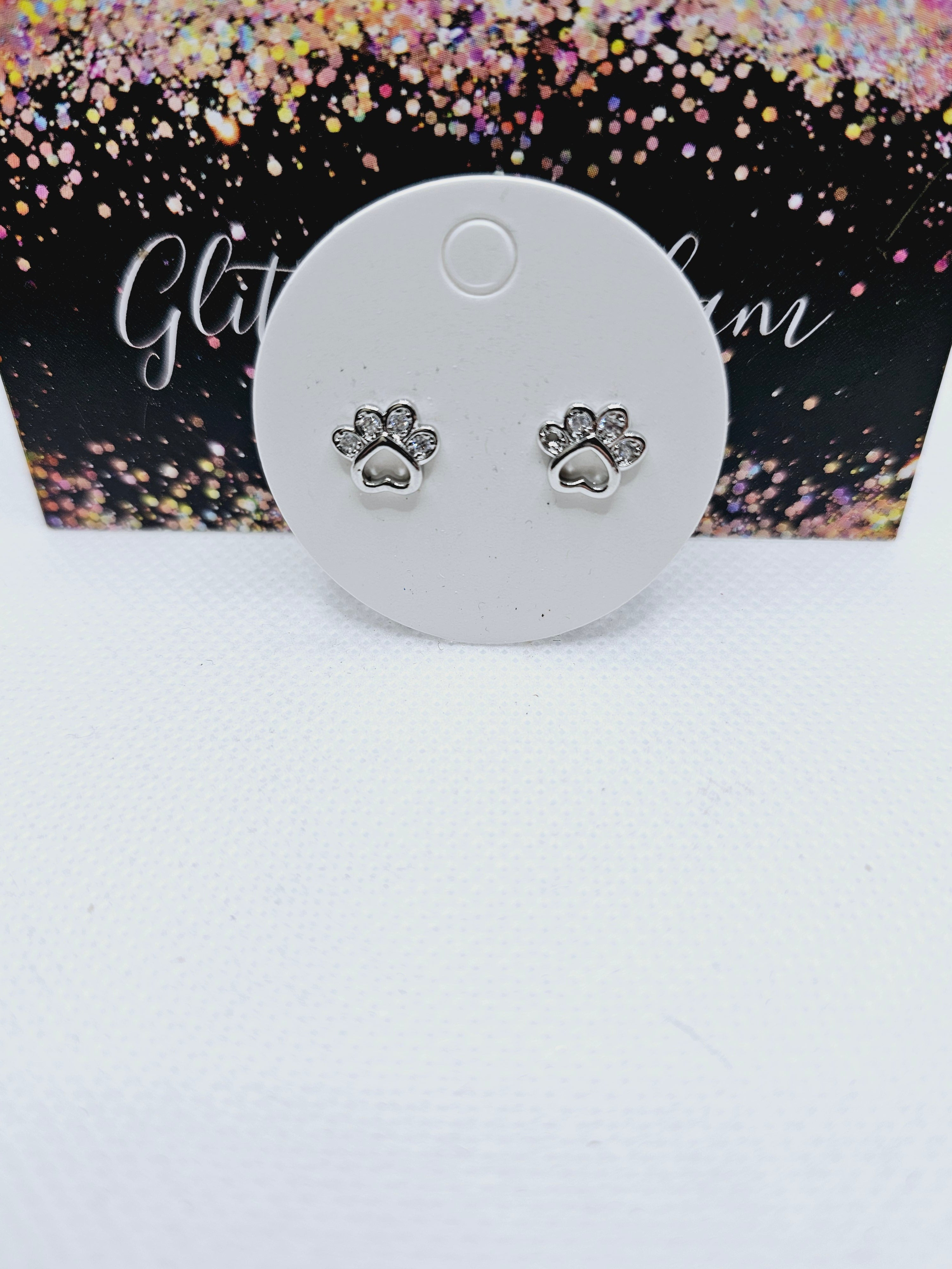 2202 Paw Stud Earrings with CZ Bling