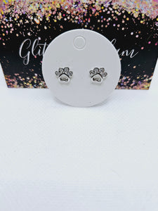 2202 Paw Stud Earrings with CZ Bling