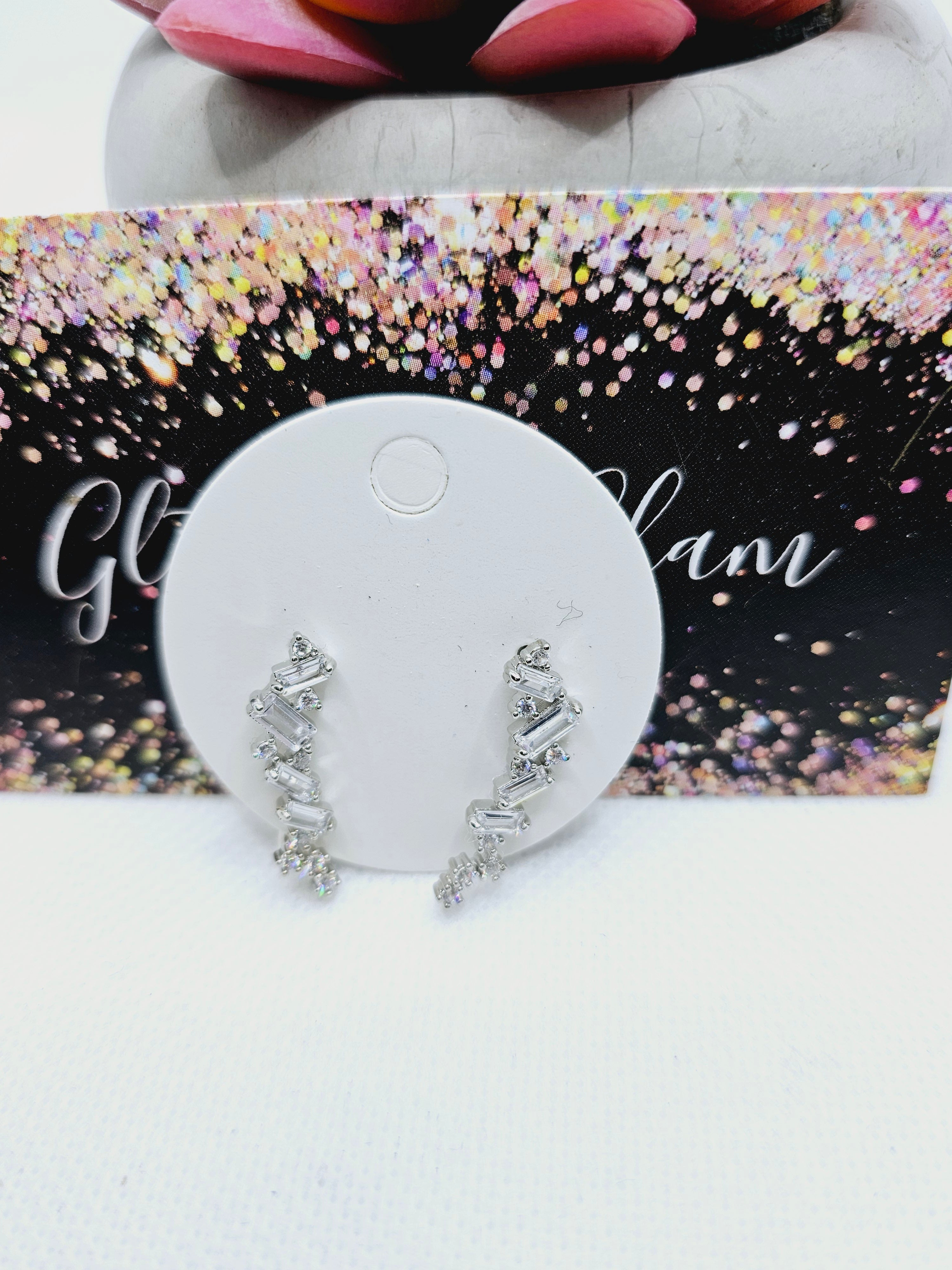2201 Silver Crawler Earrings with Bling
