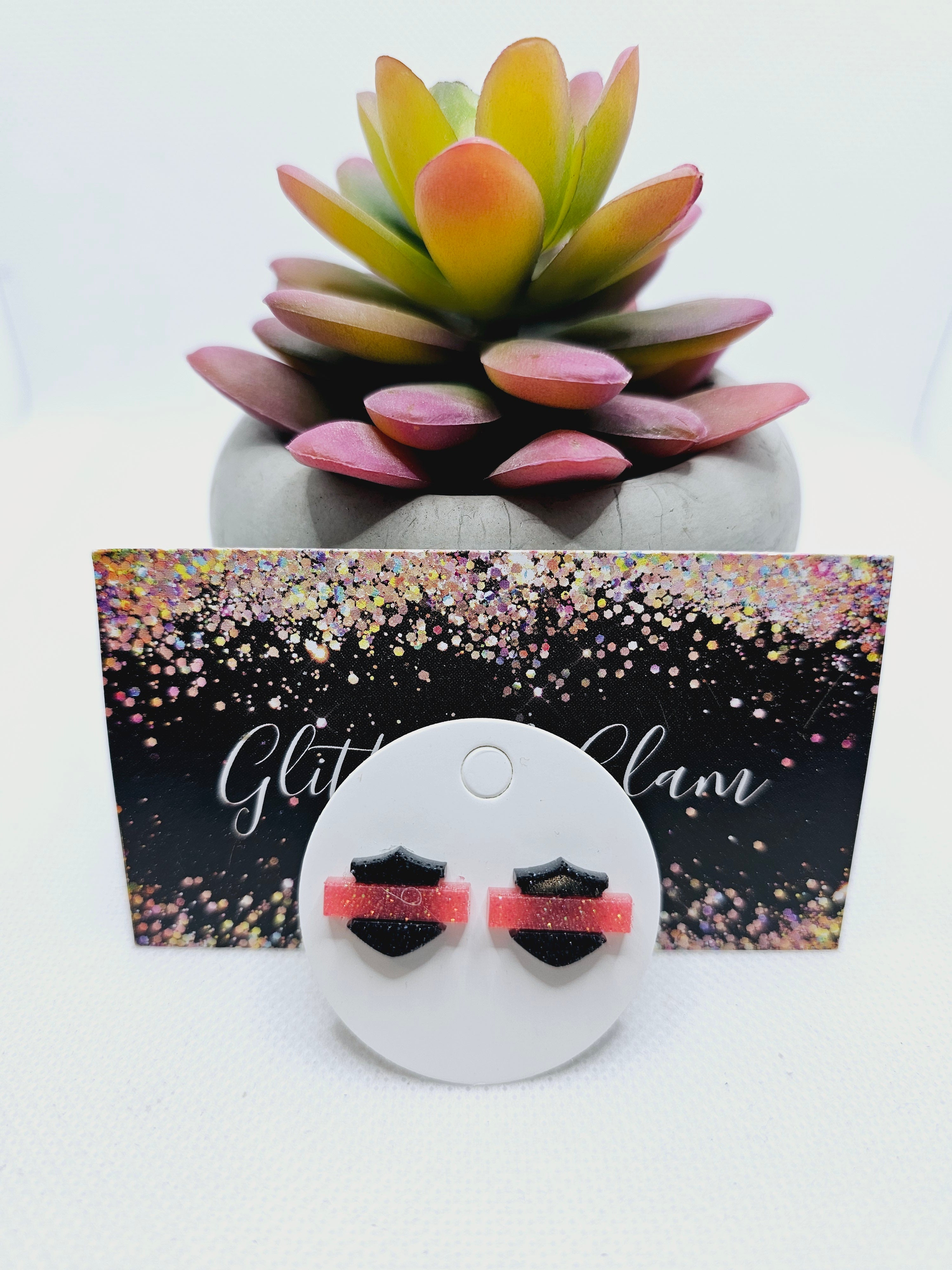 2238 HD Pink/Black Stud Earrings