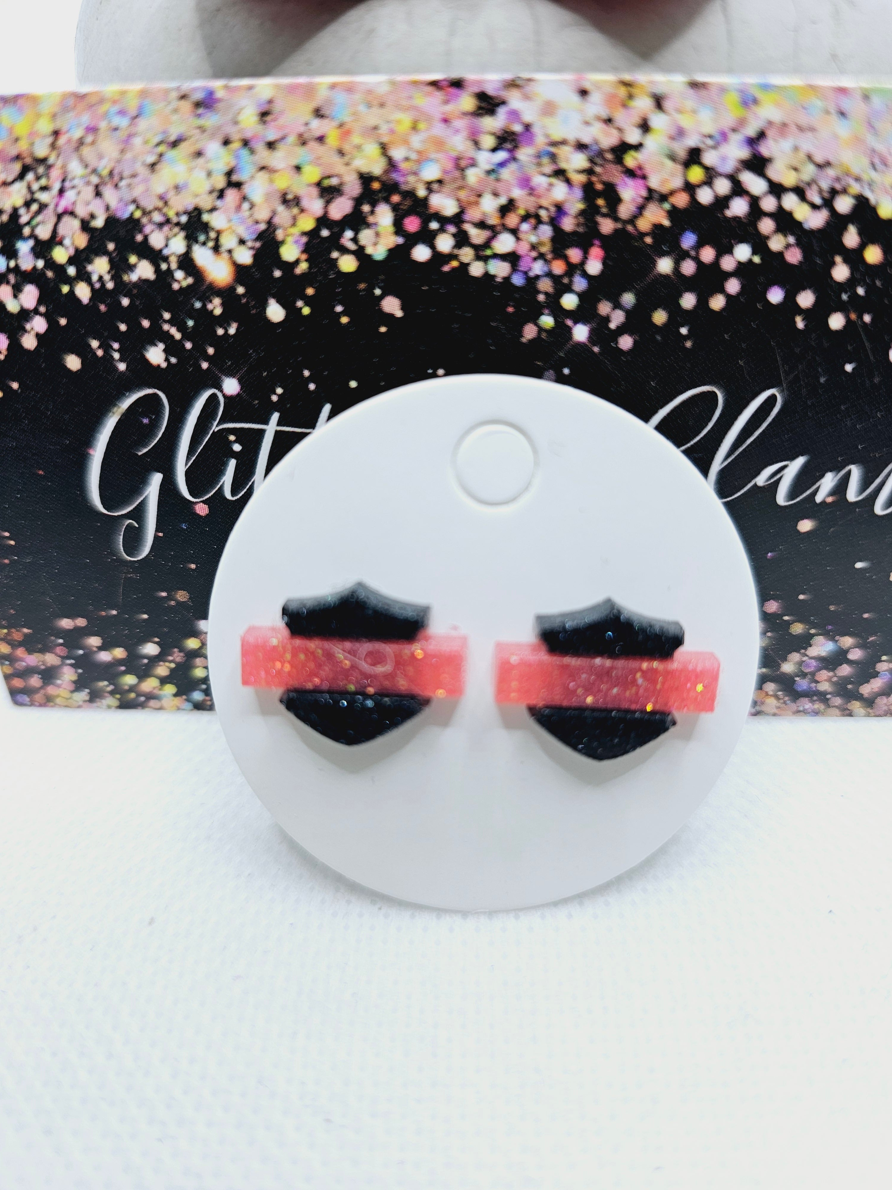 2238 HD Pink/Black Stud Earrings