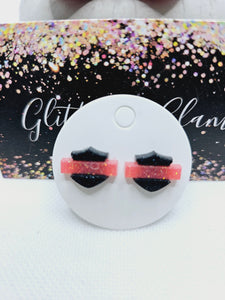 2238 HD Pink/Black Stud Earrings