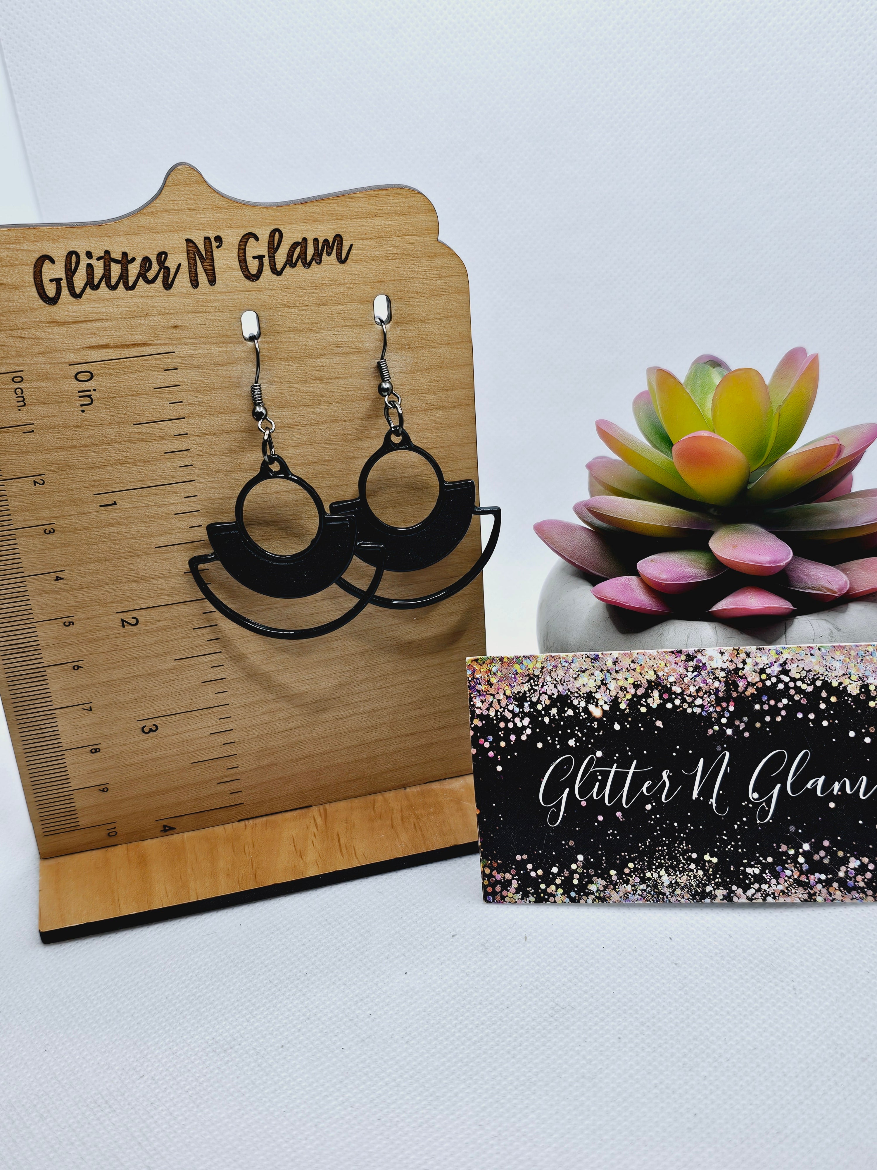 2229 Black Half Circle Dangle Earrings