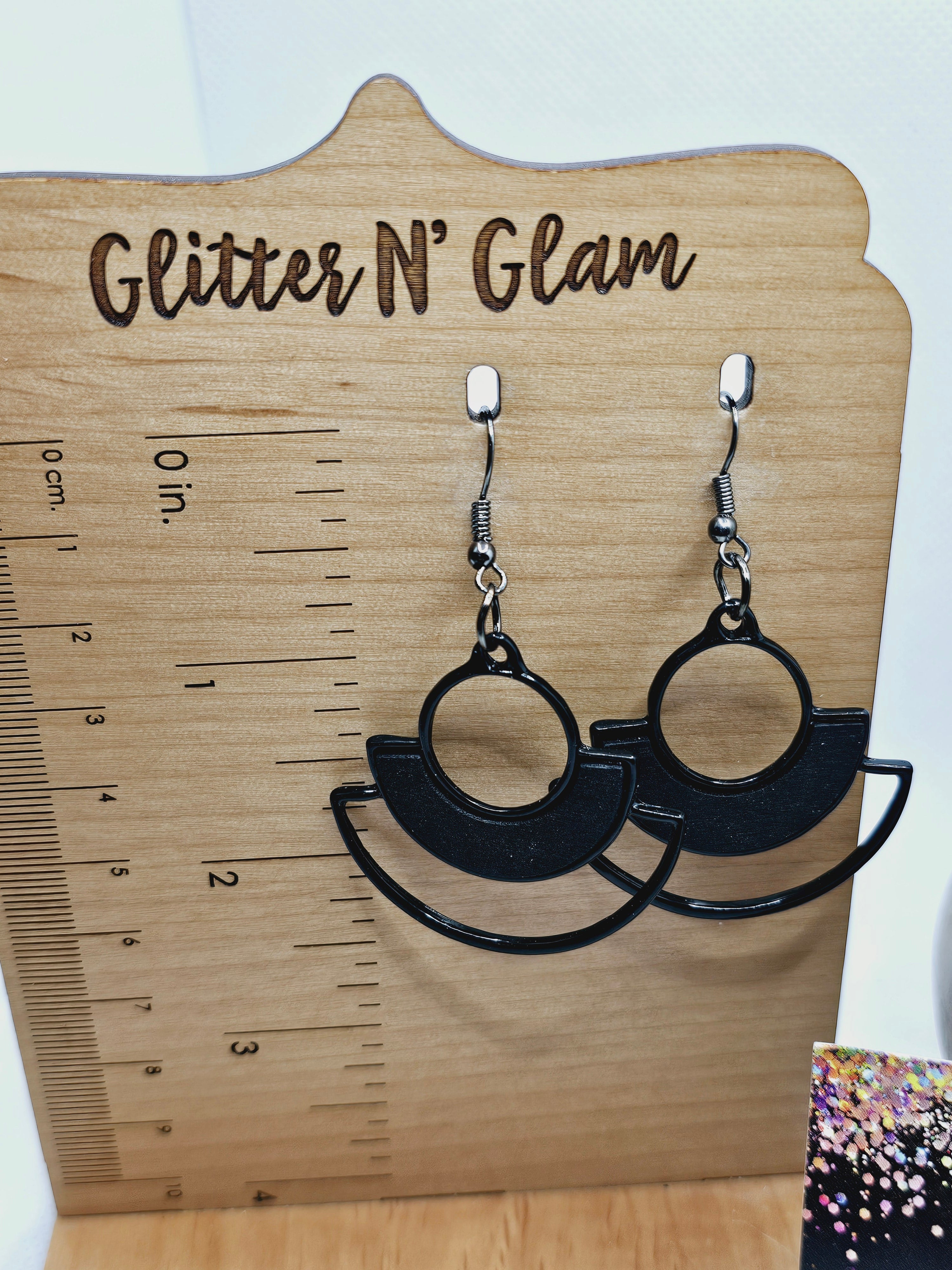 2229 Black Half Circle Dangle Earrings