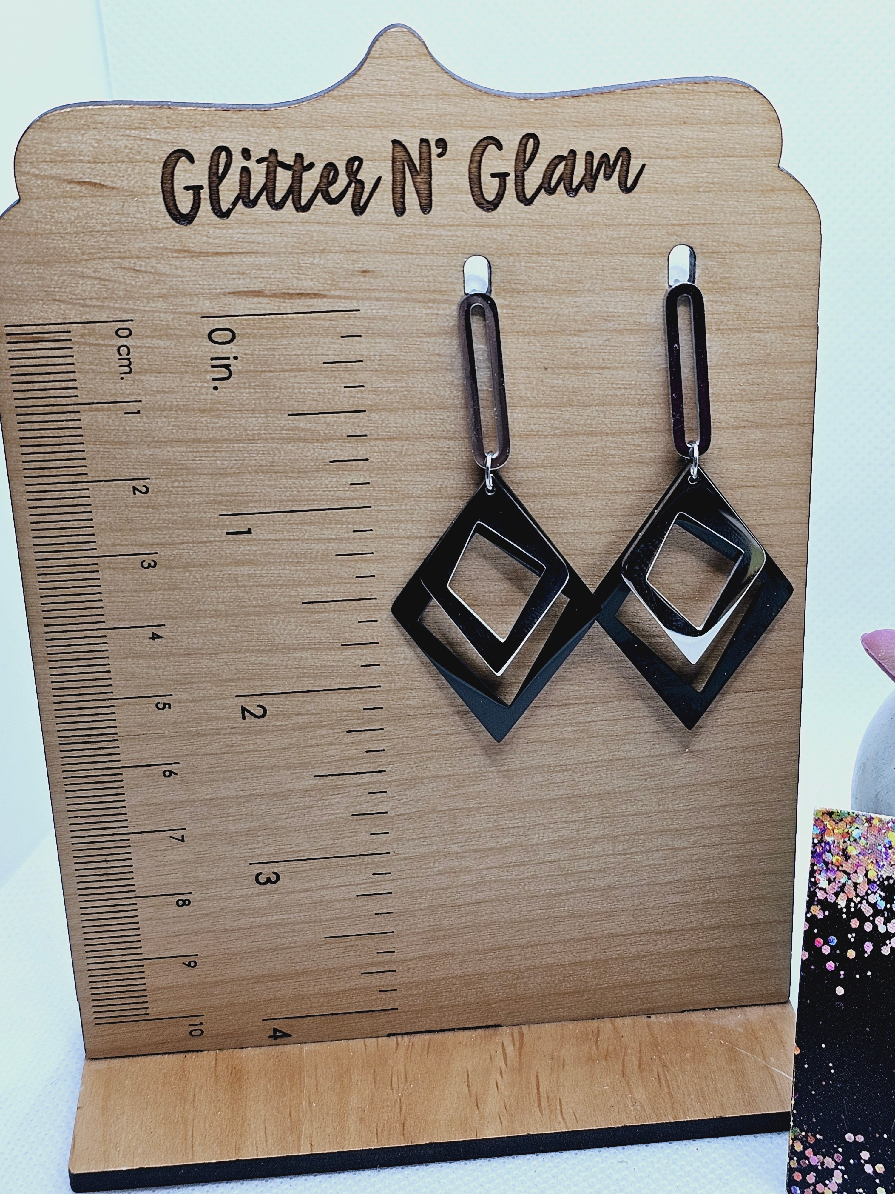 2241 Silver/Black Geometic Dangle Earrings