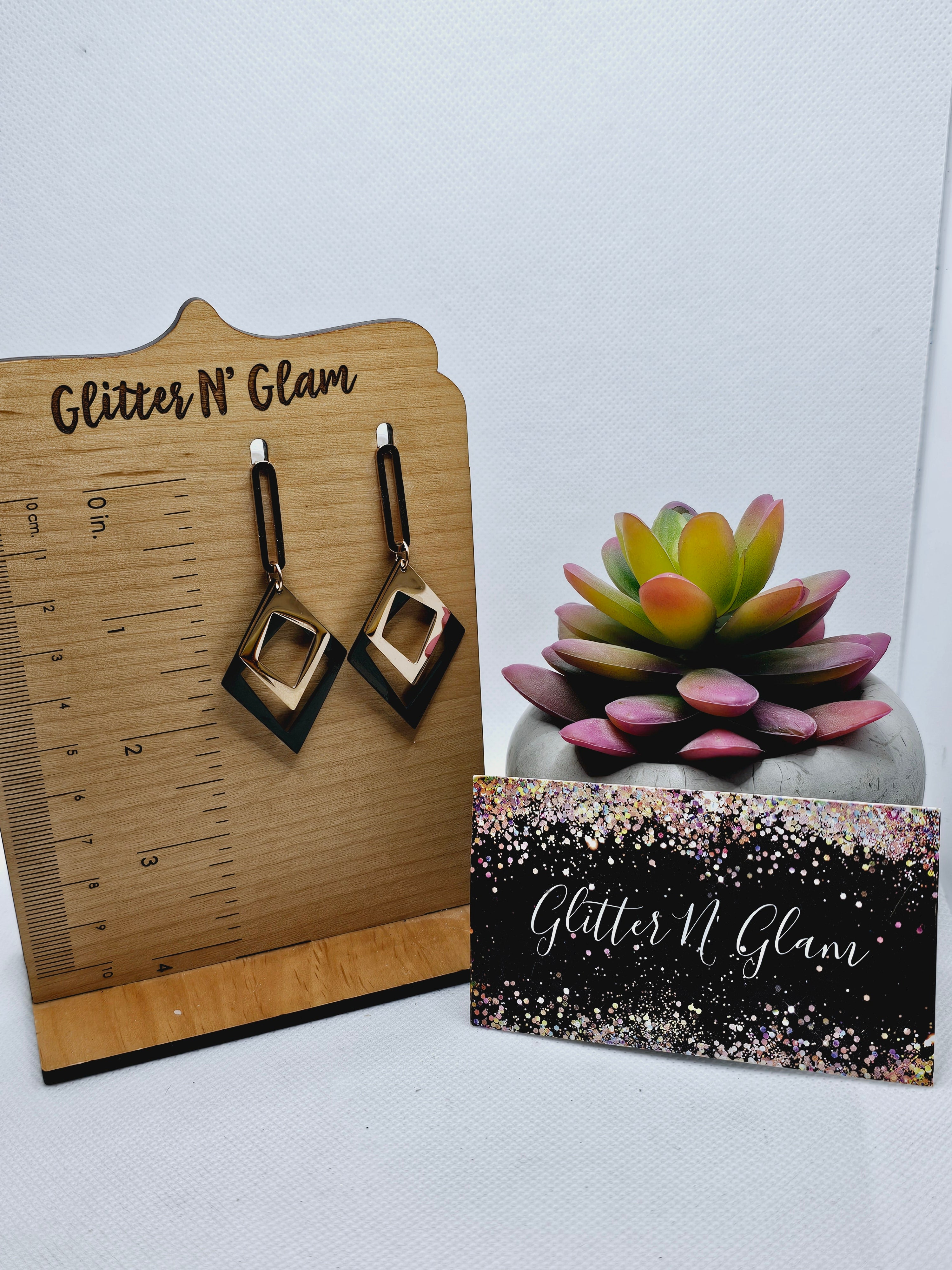 2242 Rosegold/Black Geometic Dangle Earrings