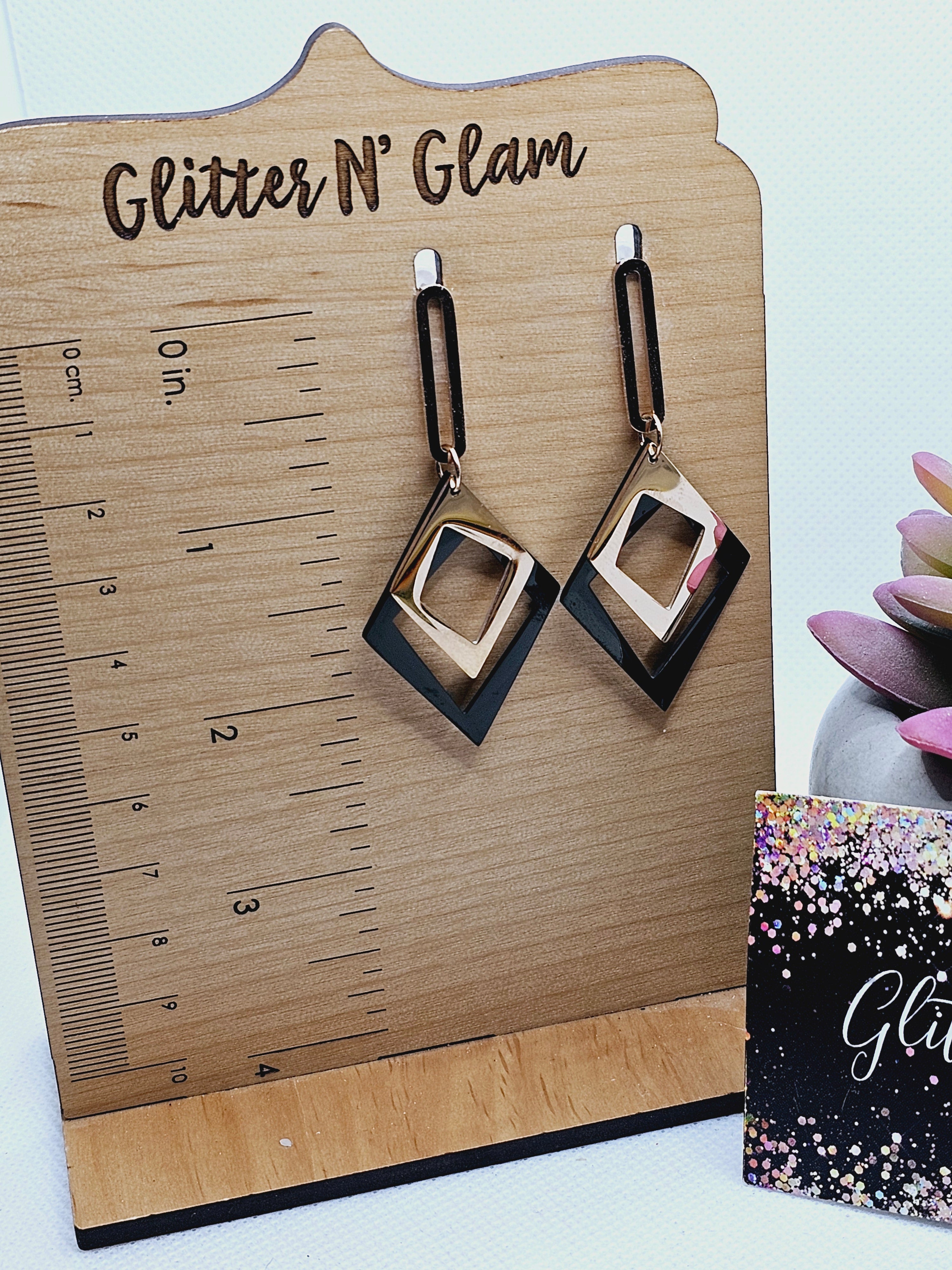 2242 Rosegold/Black Geometic Dangle Earrings
