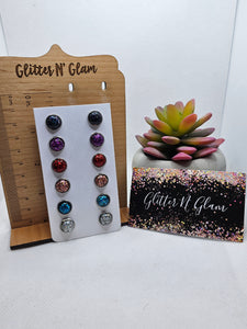 2255 6 Pairs Irrodescent Confetti Stud Earrings
