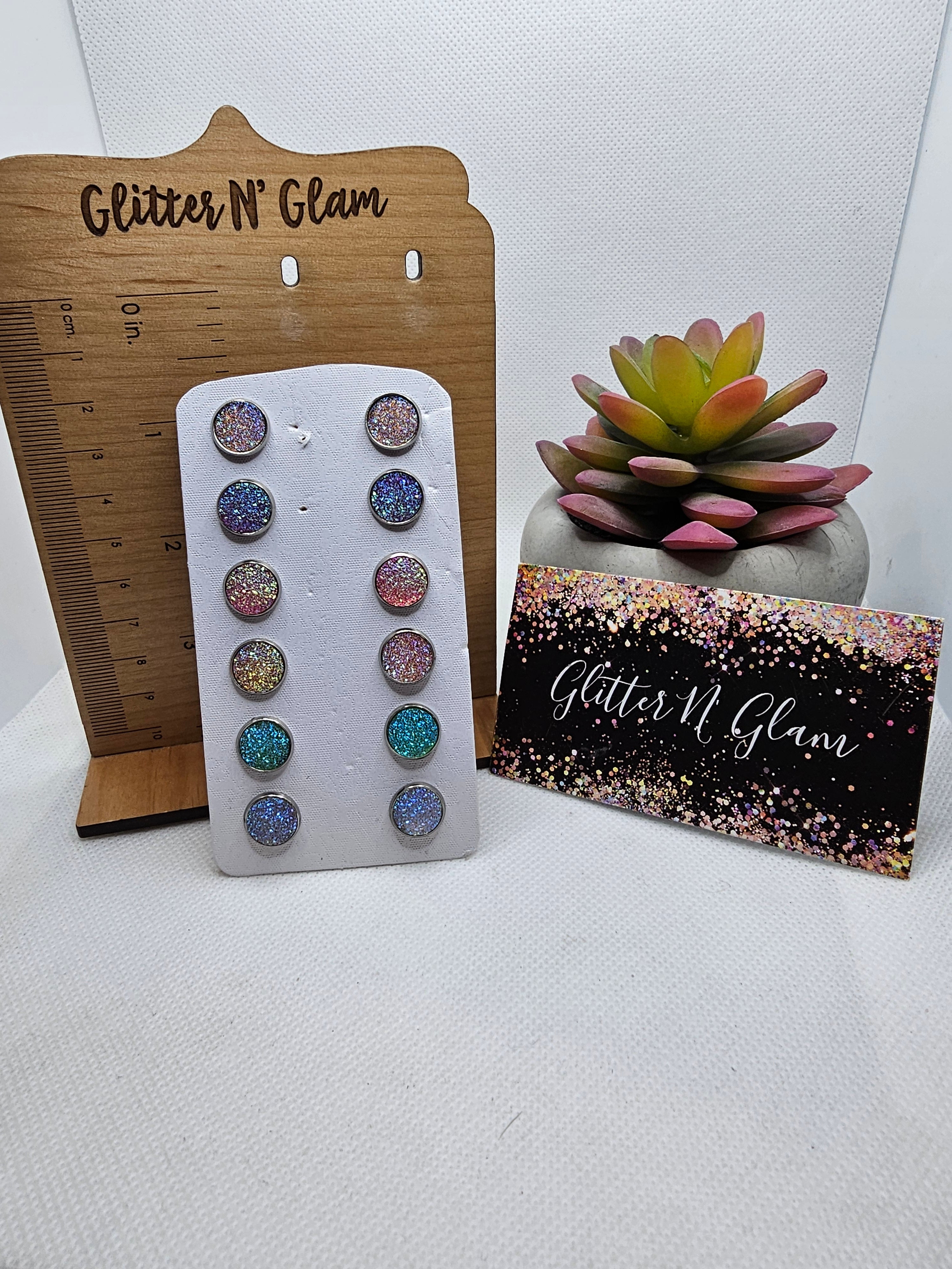 2250 6 Pairs of Irodscent Pastel Druzy Stud Earrings