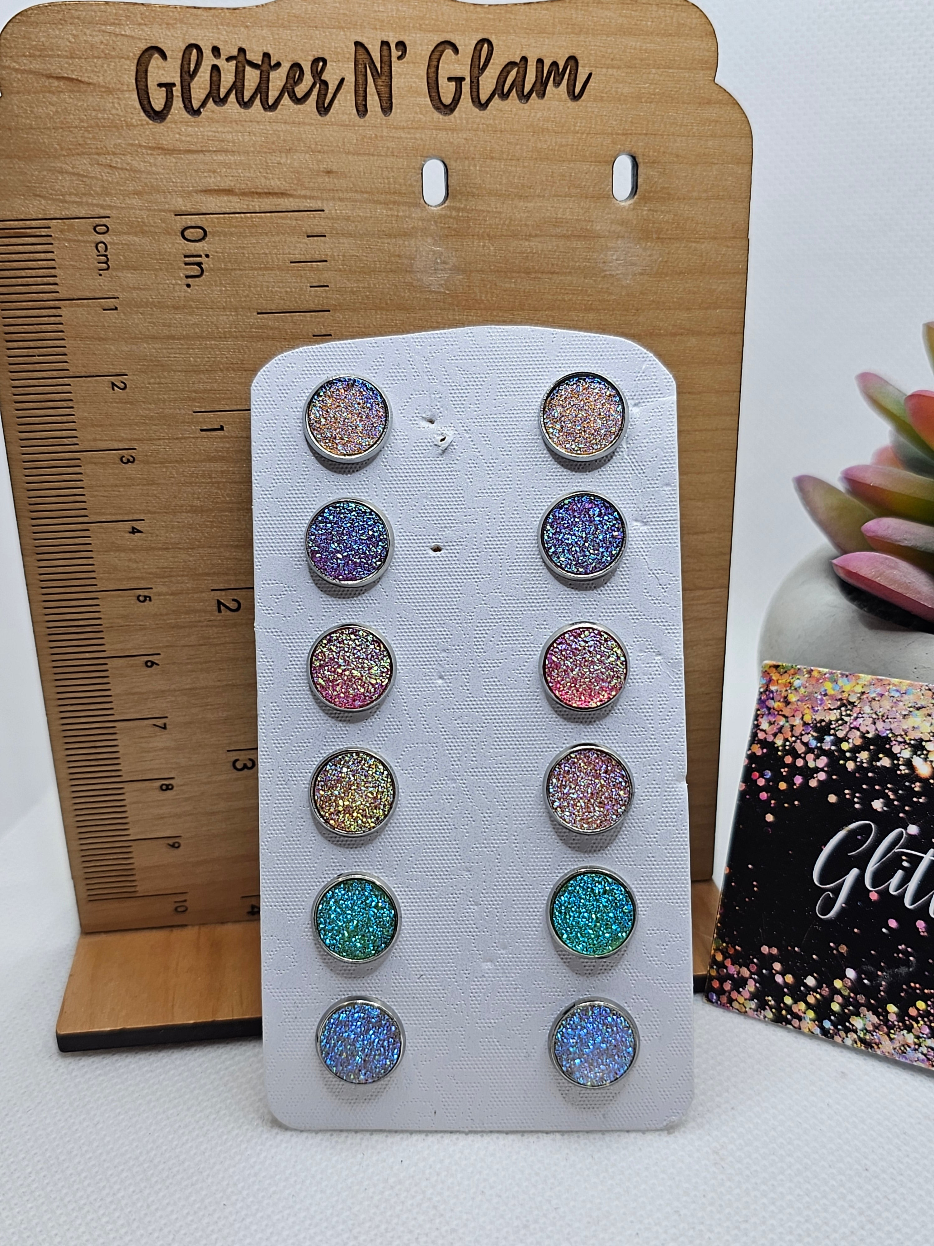 2250 6 Pairs of Irodscent Pastel Druzy Stud Earrings