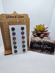 2251 6 Pairs Crushed Glass Infused Stud Earrings