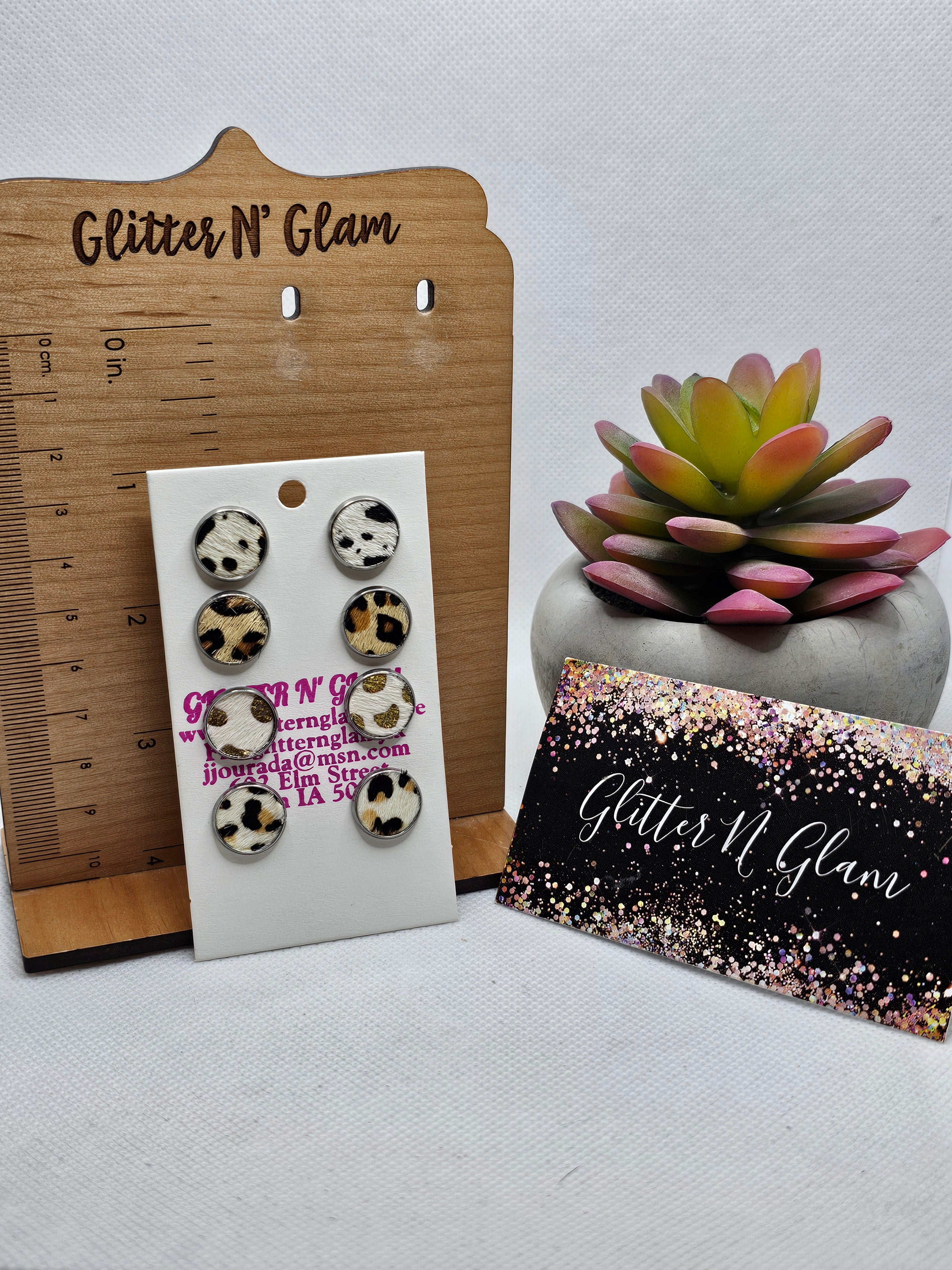 2257 4 Pairs of Hair-On Animal Print Stud Earrings