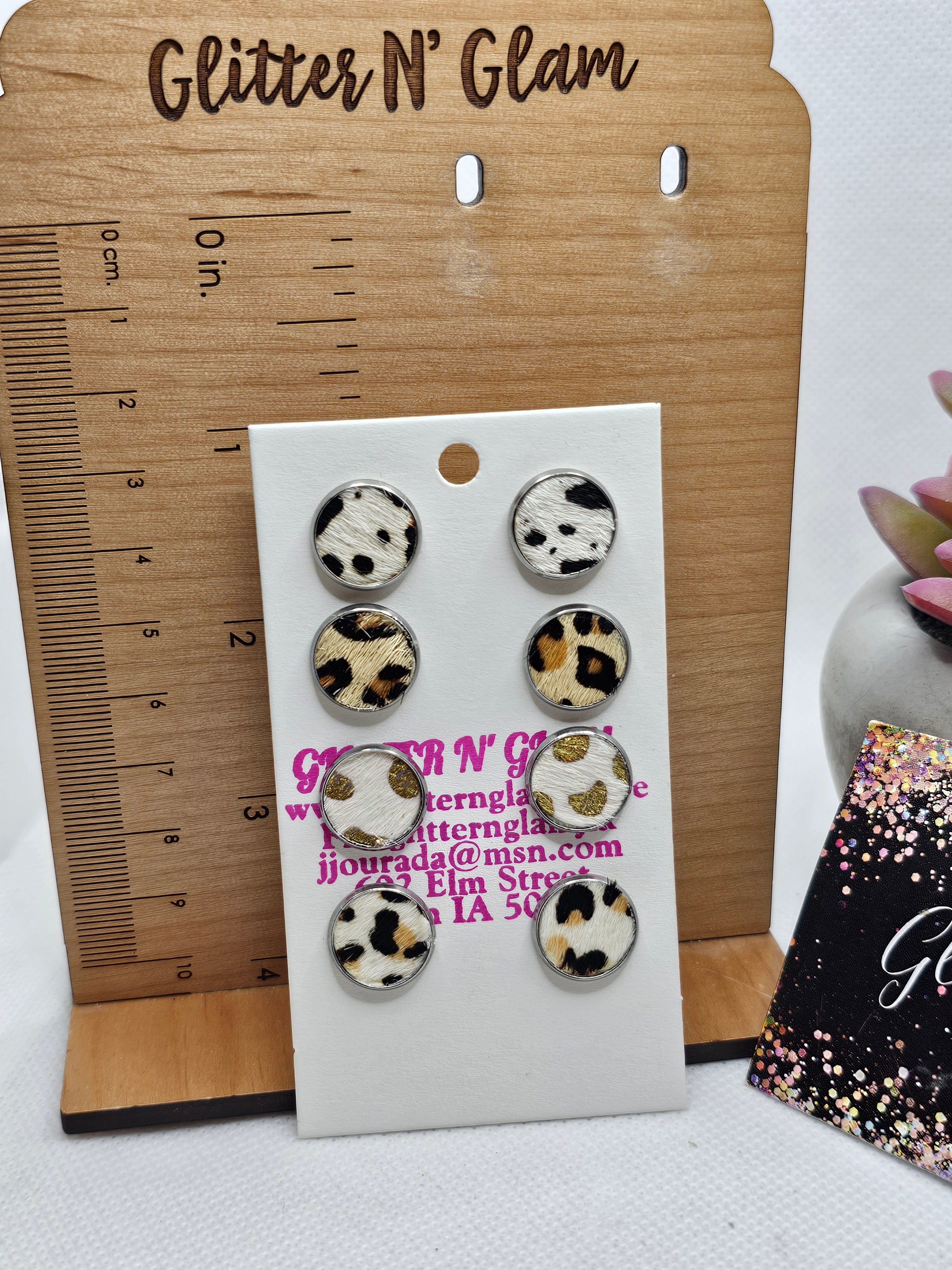 2257 4 Pairs of Hair-On Animal Print Stud Earrings