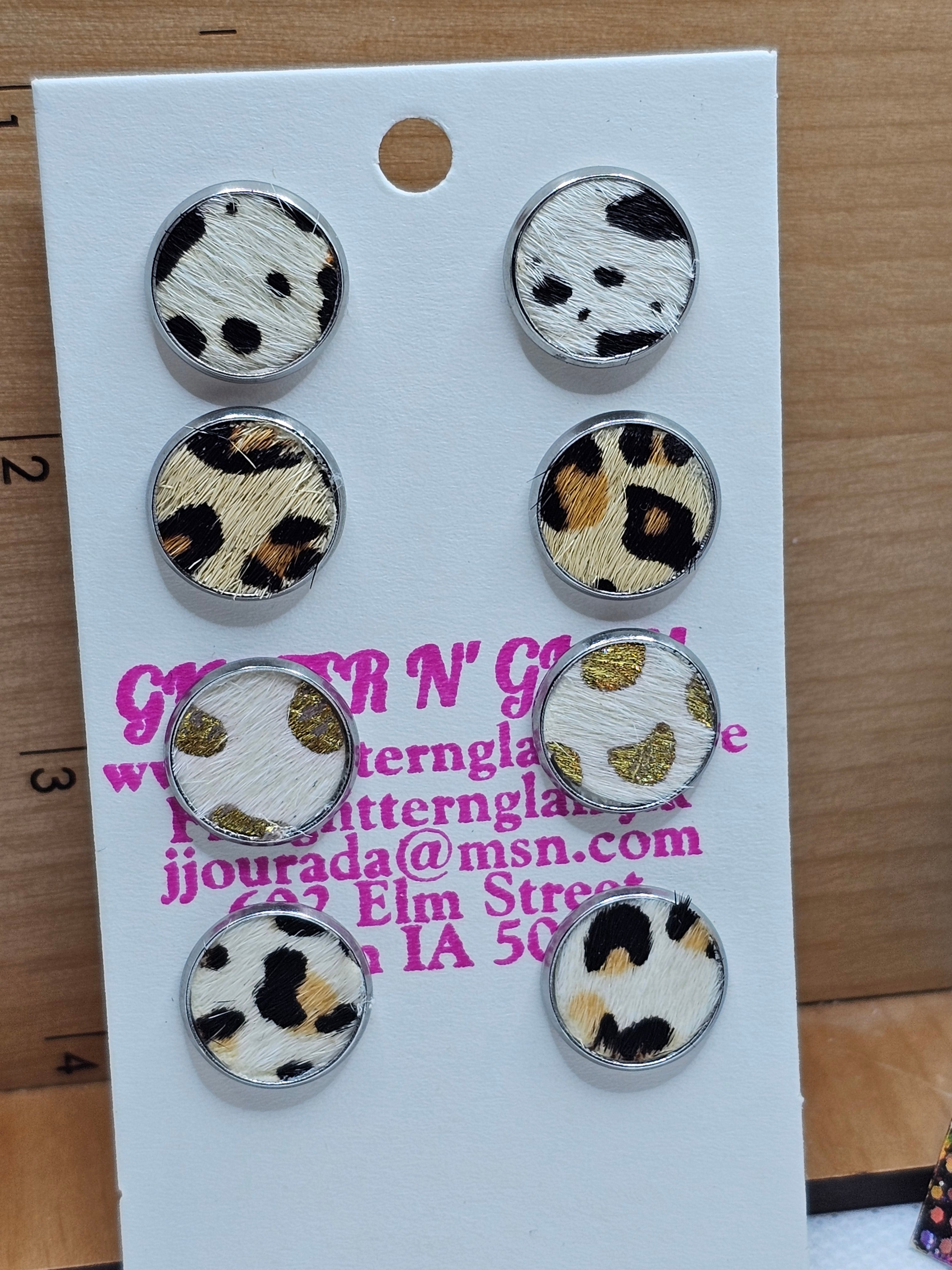 2257 4 Pairs of Hair-On Animal Print Stud Earrings