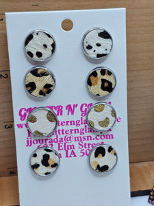 2257 4 Pairs of Hair-On Animal Print Stud Earrings