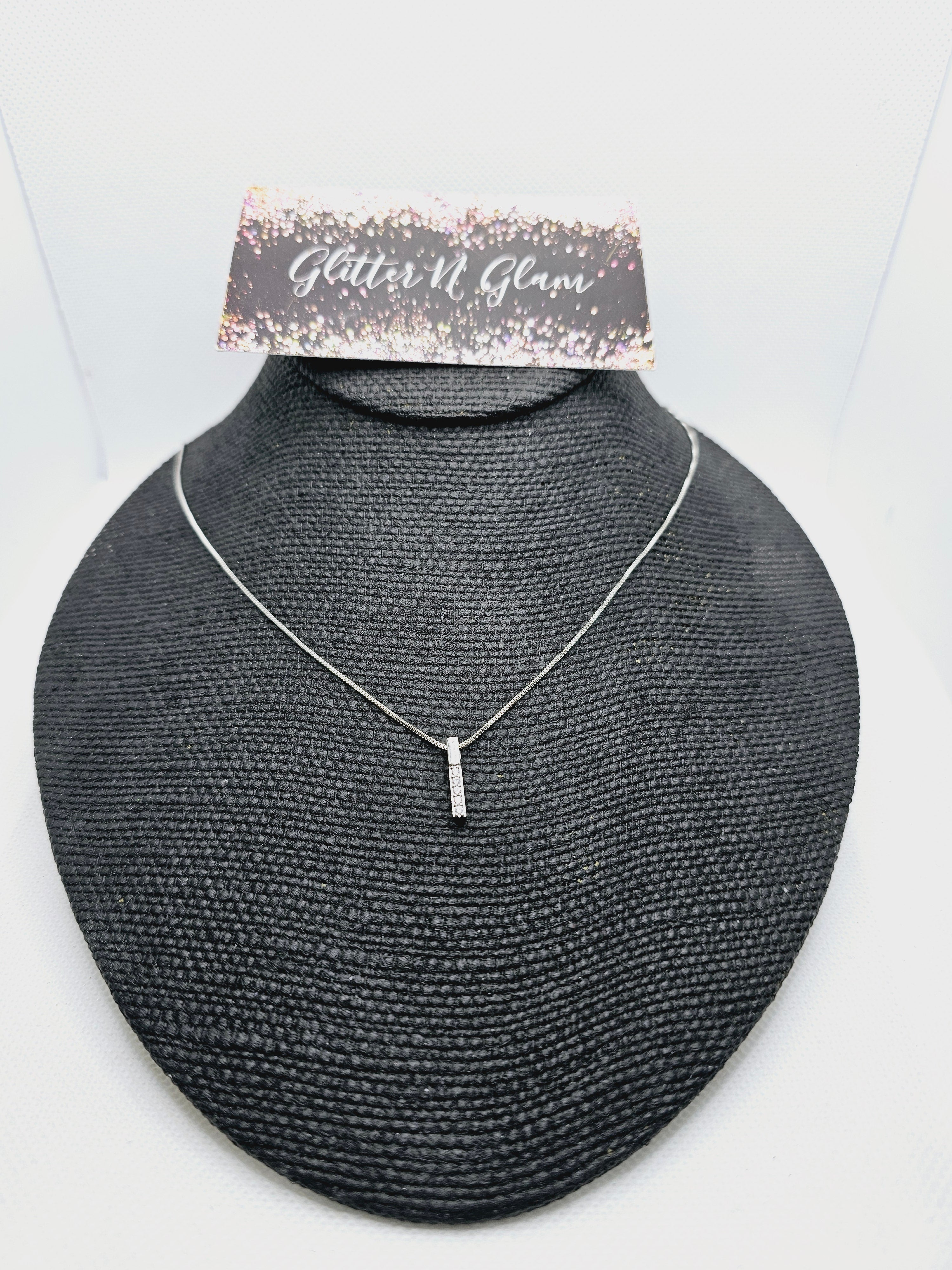 2276 Silver Bar Necklace with Bling