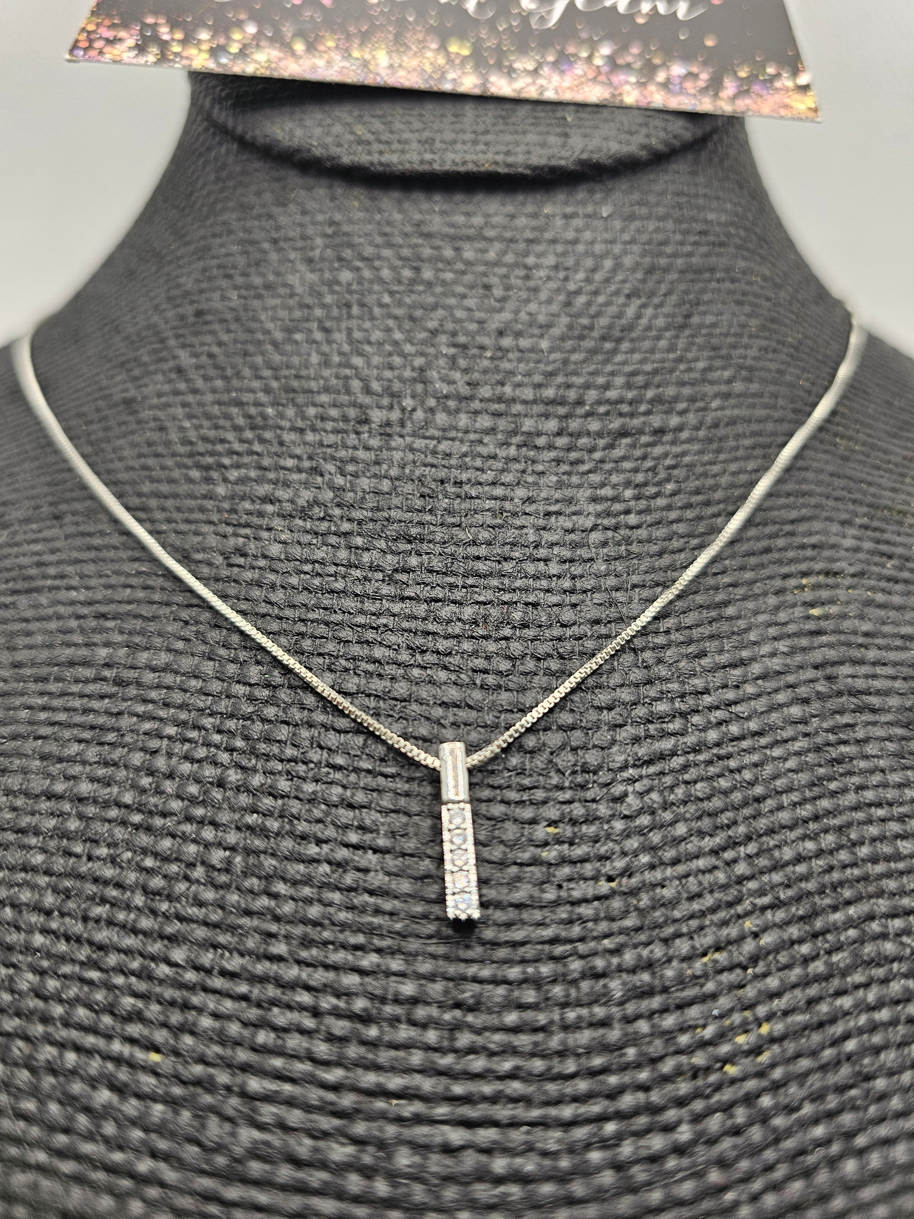 2276 Silver Bar Necklace with Bling