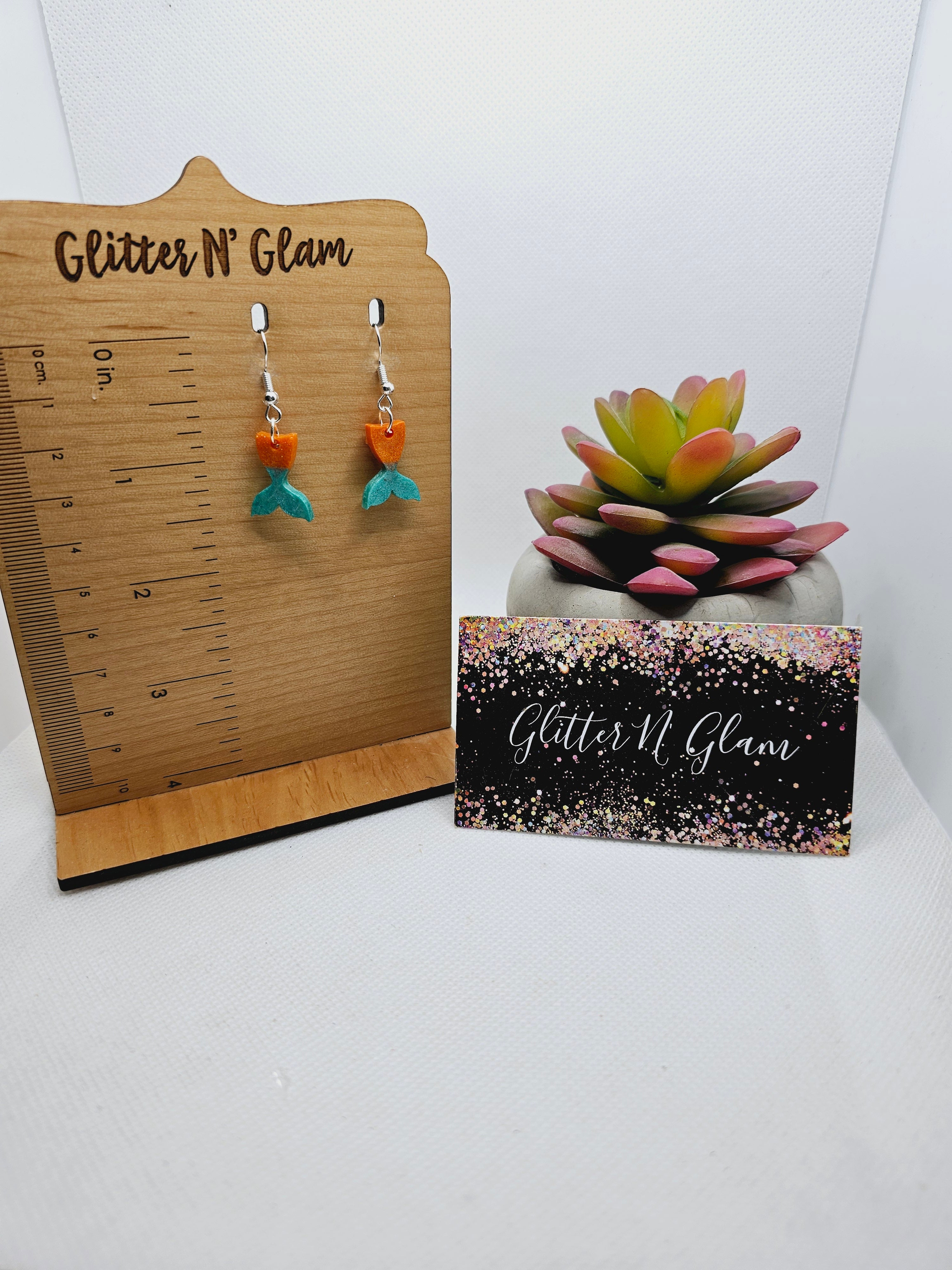 2267 Orange and Teal Mermaid Tail Dangle Earrings
