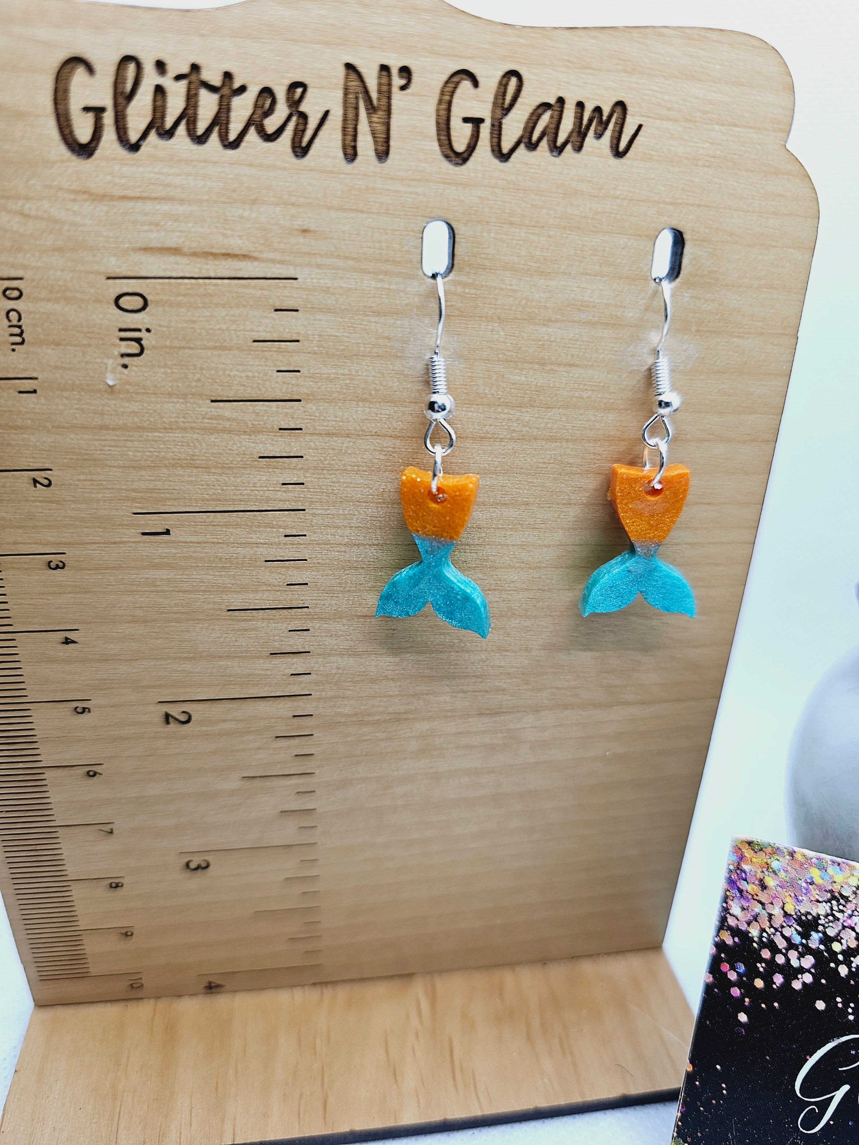 2267 Orange and Teal Mermaid Tail Dangle Earrings