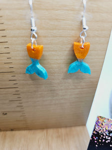 2267 Orange and Teal Mermaid Tail Dangle Earrings