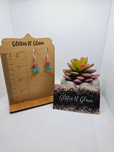 2266 Pink and Teal Mermaid Tail Dangle Earrings