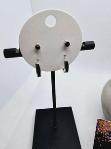 2286 Silver Hoops with Black Rhinestones and Studs