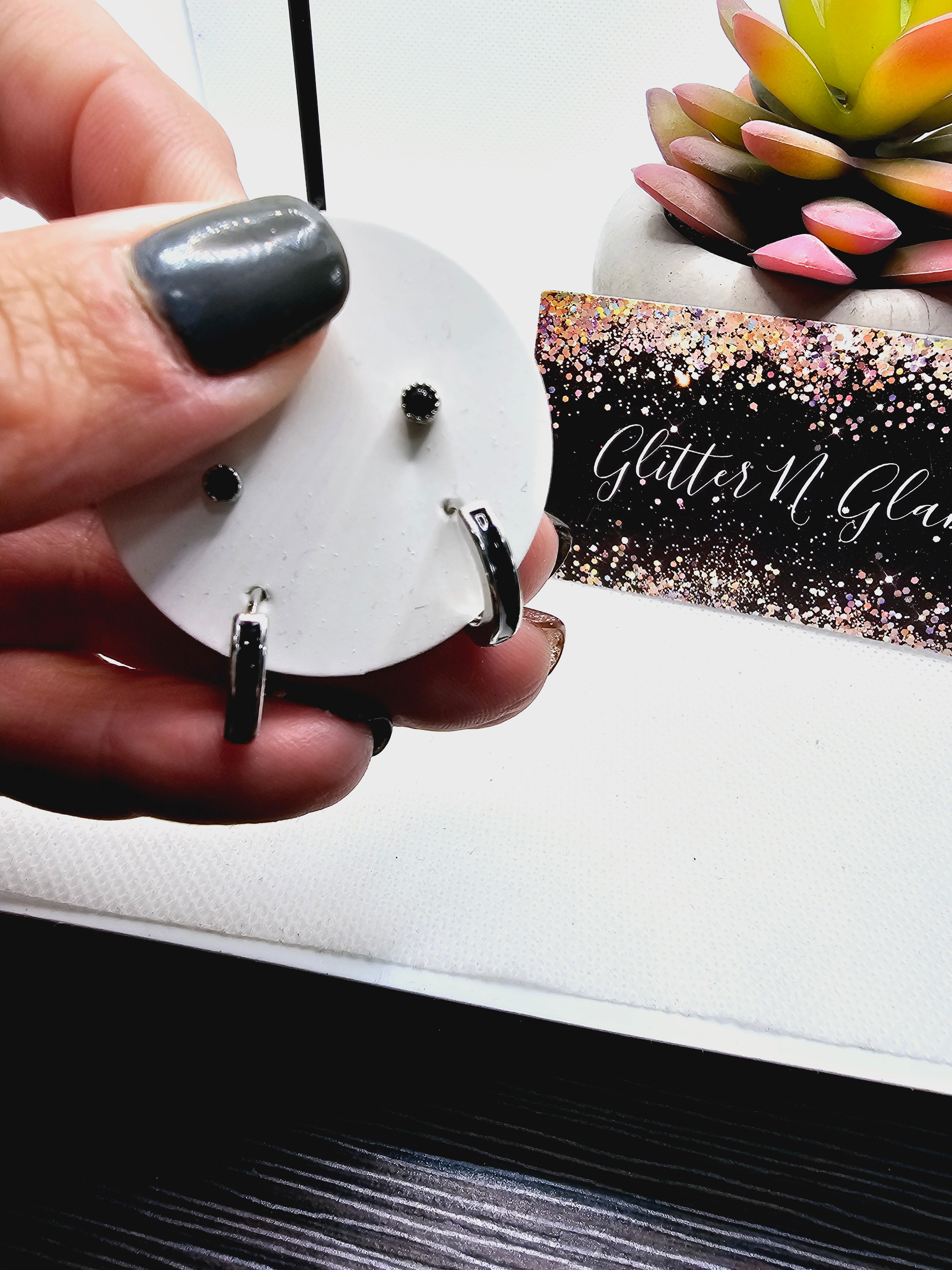 2286 Silver Hoops with Black Rhinestones and Studs