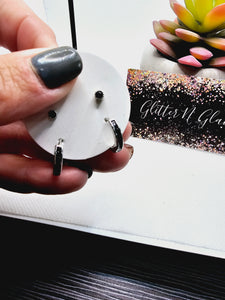 2286 Silver Hoops with Black Rhinestones and Studs