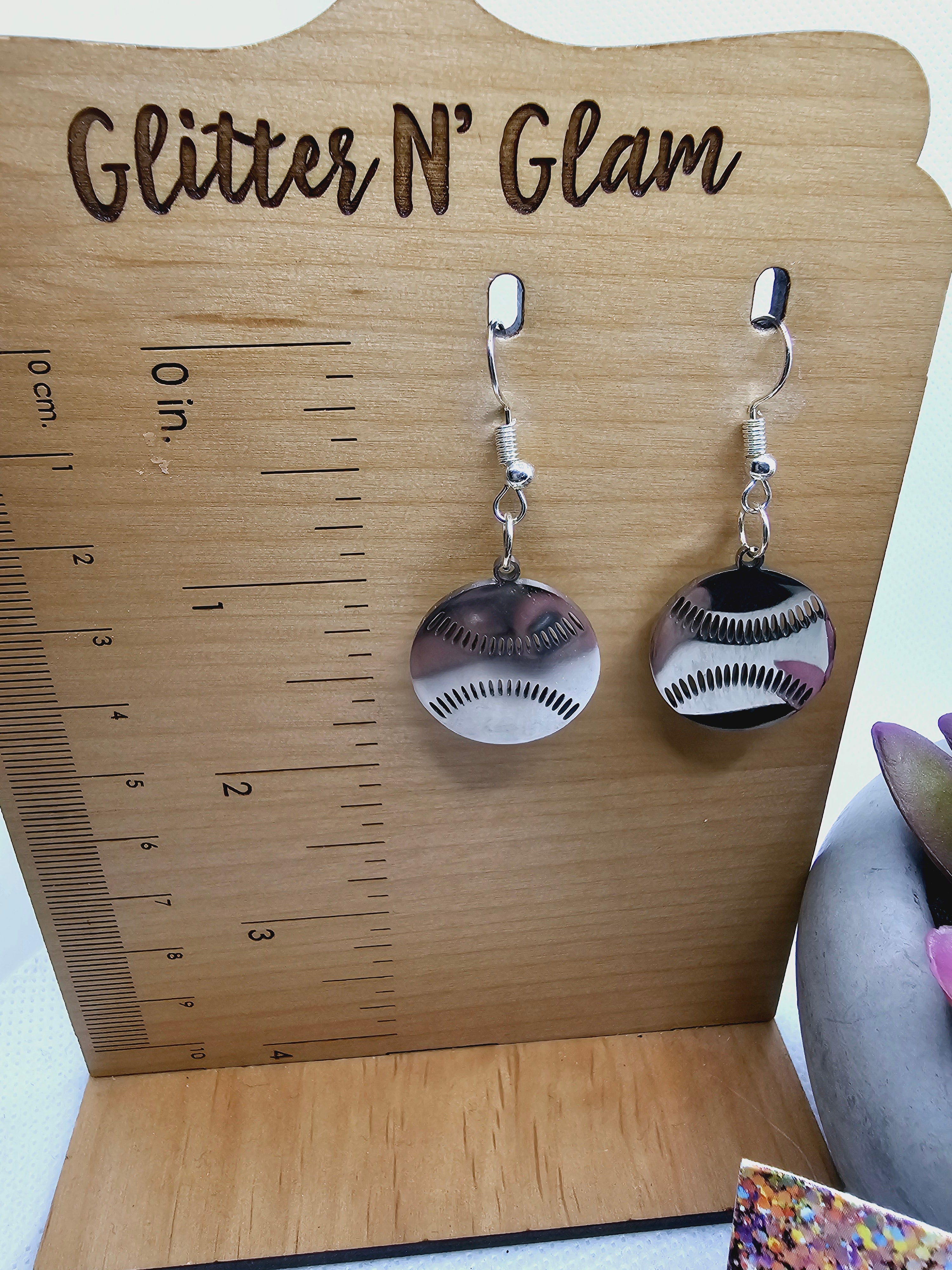 2283 Silver Baseball or Softball Dangle Earrings