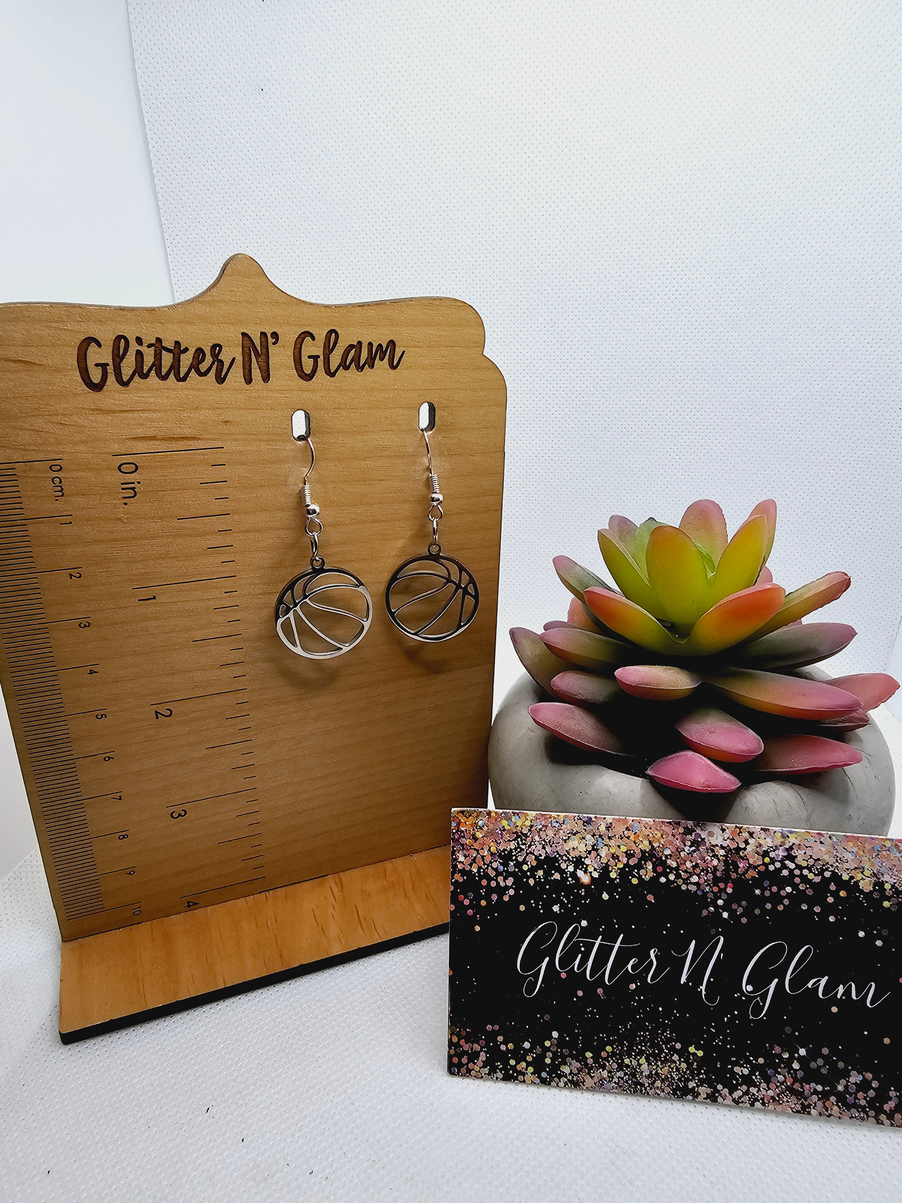 2280 Silver Basketball Dangle Earrings