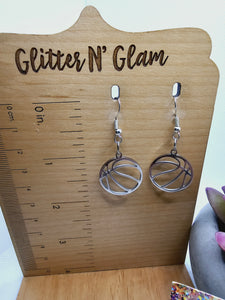 2280 Silver Basketball Dangle Earrings
