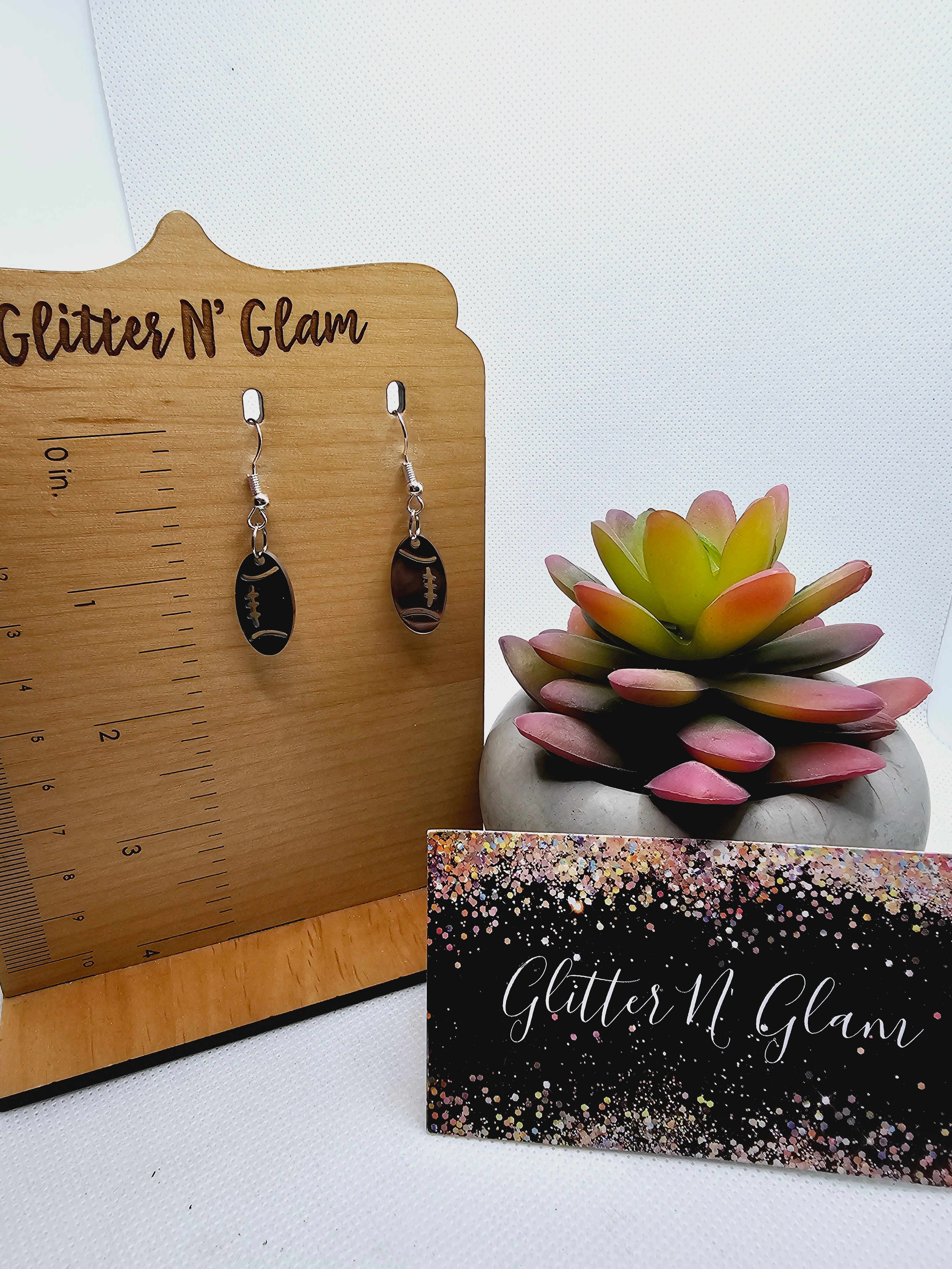 2279 Silver Football Dangle Earrings