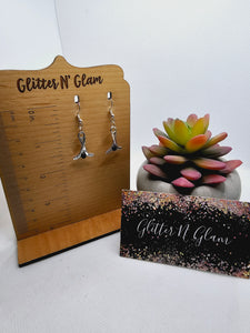 2284 Silver Hockey Dangle Earrings with Black Rhinestone