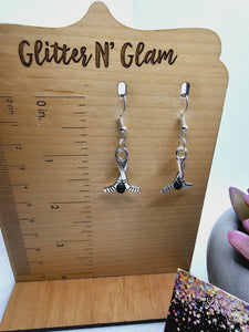 2284 Silver Hockey Dangle Earrings with Black Rhinestone