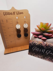 2291 Multicolored Wood Dangle Earrings White, Brown and Black