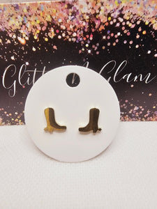 2295 Gold Cowboy Boots Stud Earrings
